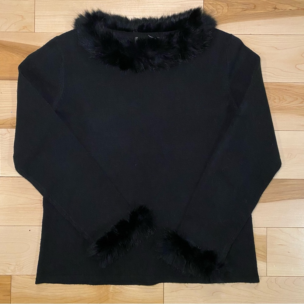 Black Feather Trim Top Y2K Old Money